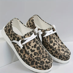 Leopard Print Loafers Lace Up Round Toe Sneakers
