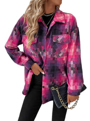 Grid Print Lapel Long Sleeve Coat Outerwear
