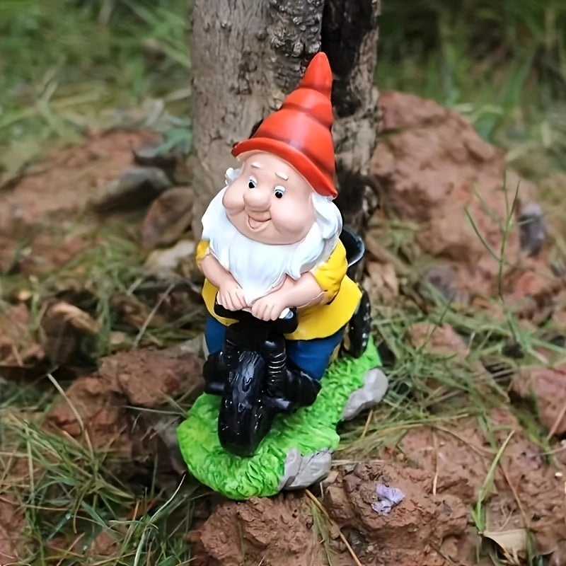 Outdoor Motorcycle Gnome Statue Dwarf Riding Motorcycle Succulent Flower Pot