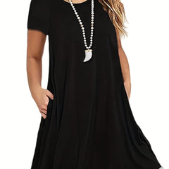 Casual Dress Women's Plus Contrast Lace Trim Short Sleeve Round Neck