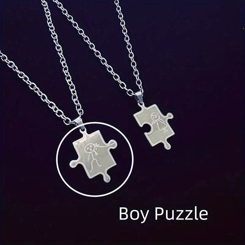 He And She Puzzle Pendant Necklace - Friends Gift