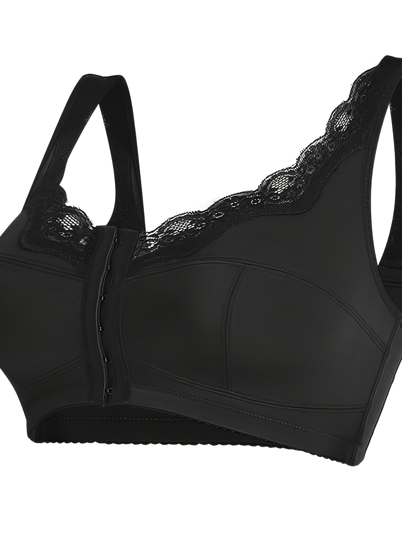 Plus Size Sports Bra Solid Contrast Lace Round Neck High Stretch Bra