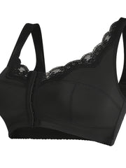 Plus Size Sports Bra Solid Contrast Lace Round Neck High Stretch Bra