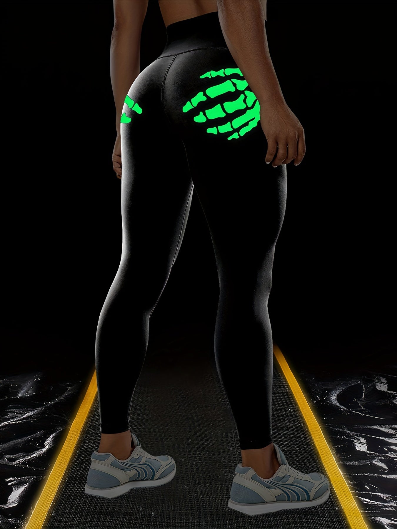Fluorescent Skeleton Hands Yoga Leggings High Waist Workout Pants
