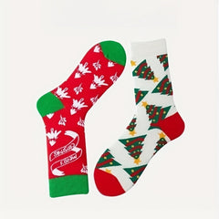 3 Pairs Christmas Print Socks Comfy & Breathable Mid Tube Women's Stockings