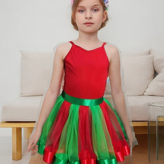 Girls Sweet Splicing Tutu Skirt For Dance Performance