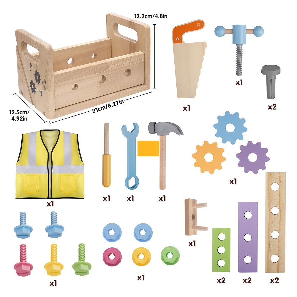 29pcs Magic Kids Tool Set Wooden Play Toolbox DIY Toy Multifunctional