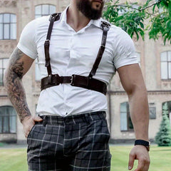 Men's Casual PU Leather Y Strap Decor