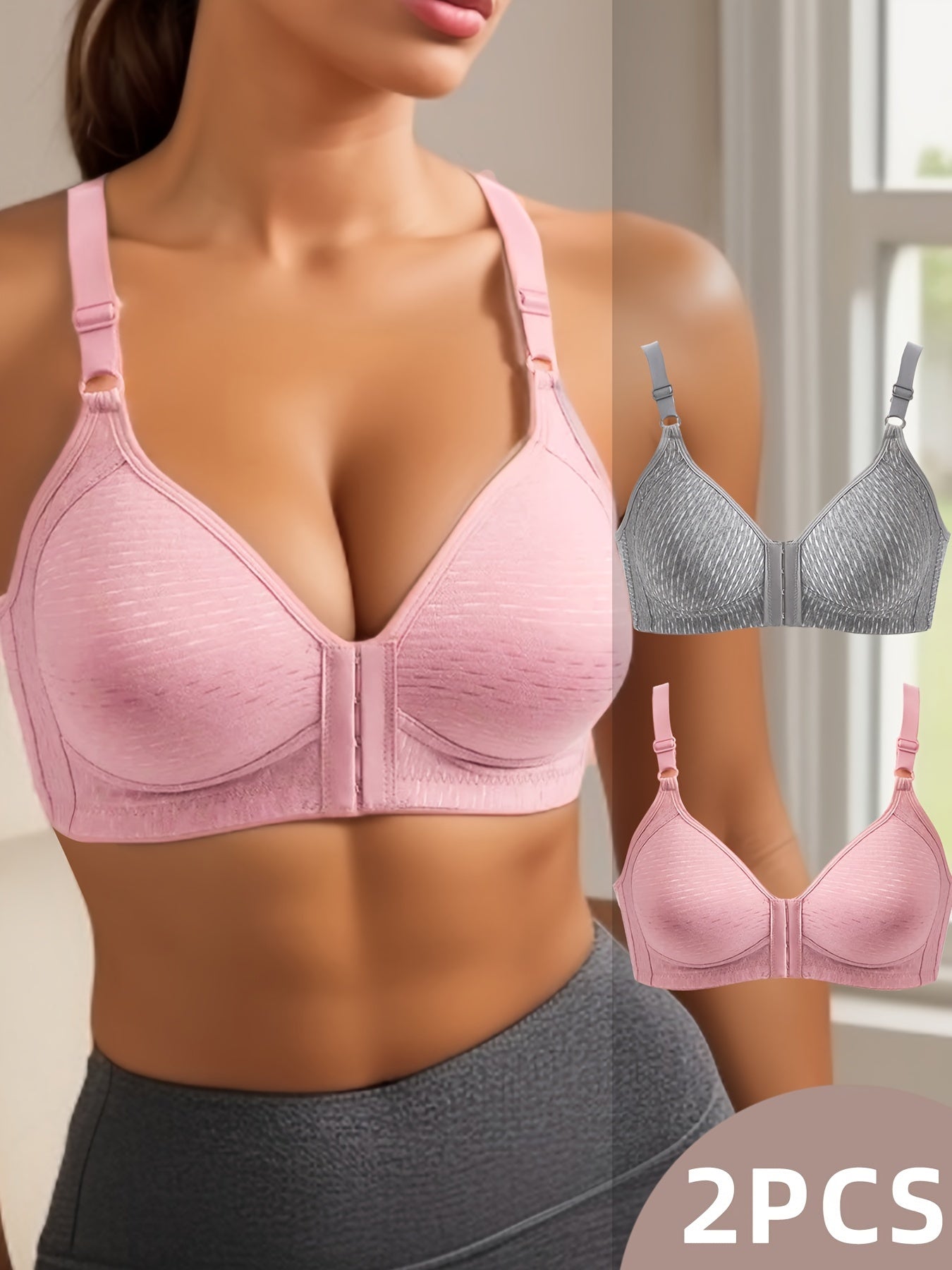 2pcs Front Buckle Push Up Bras Full Coverage Women's Lingerie