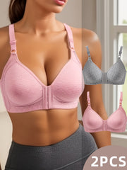 2pcs Front Buckle Push Up Bras Full Coverage Women's Lingerie
