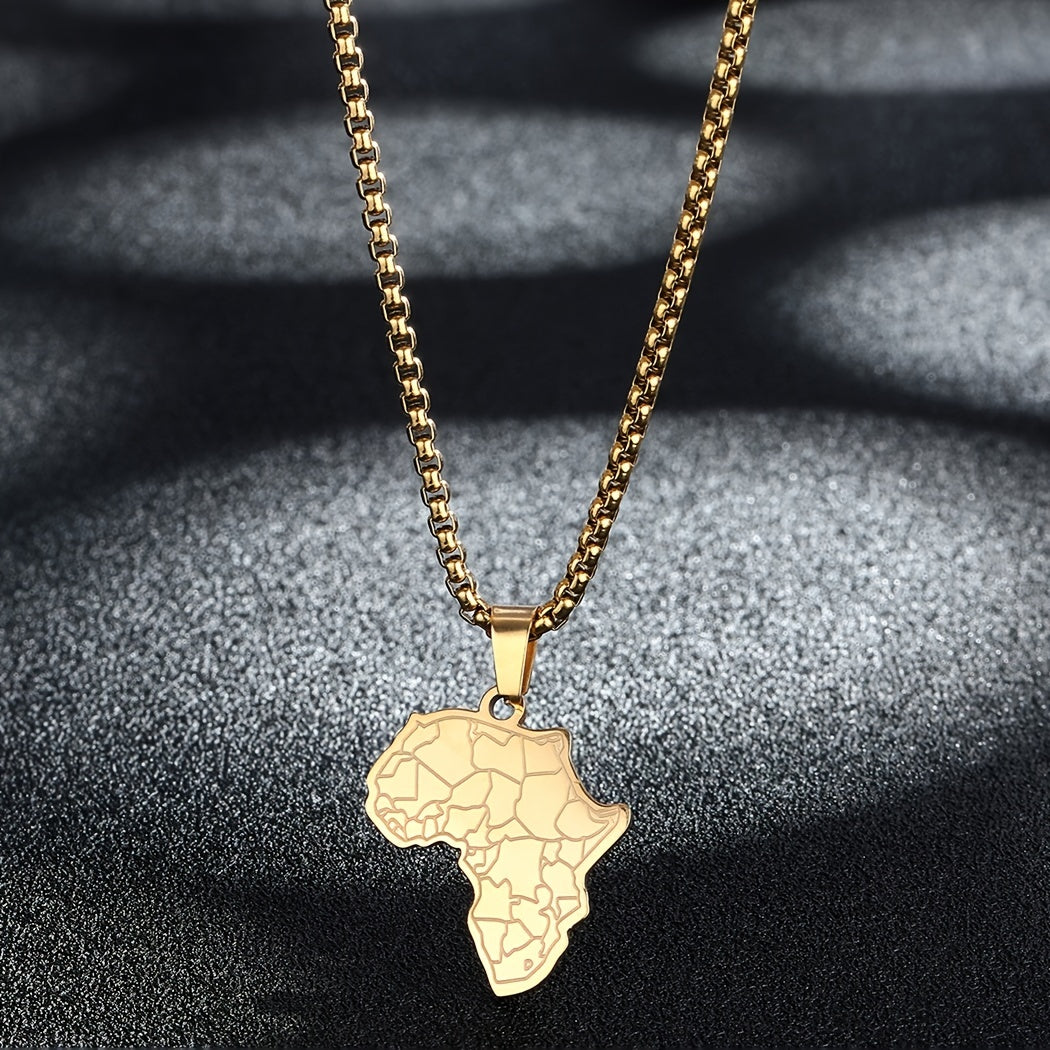 Africa Map Tiger Face Pendant Necklace Stainless Steel Hip Hop Vintage Gift