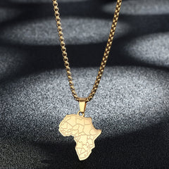 Africa Map Tiger Face Pendant Necklace Stainless Steel Hip Hop Vintage Gift