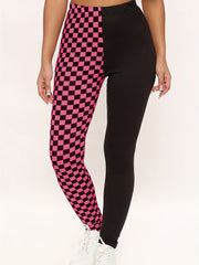 Plaid Print Colorblock Skinny Leggings Casual Every Stretchy Leggings