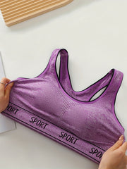Casual Sports Bra Women's Plus Letter Tape Solid Round Neck