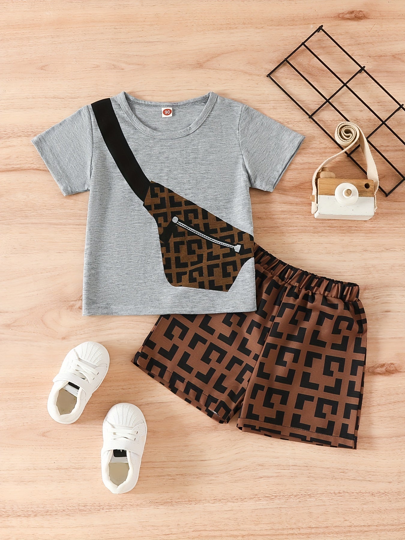Boys Crossbody Bag Print T-shirt & Shorts Set