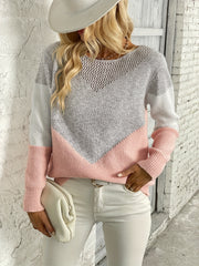 Hollow Knit Sweater Boat Neck Long Sleeve