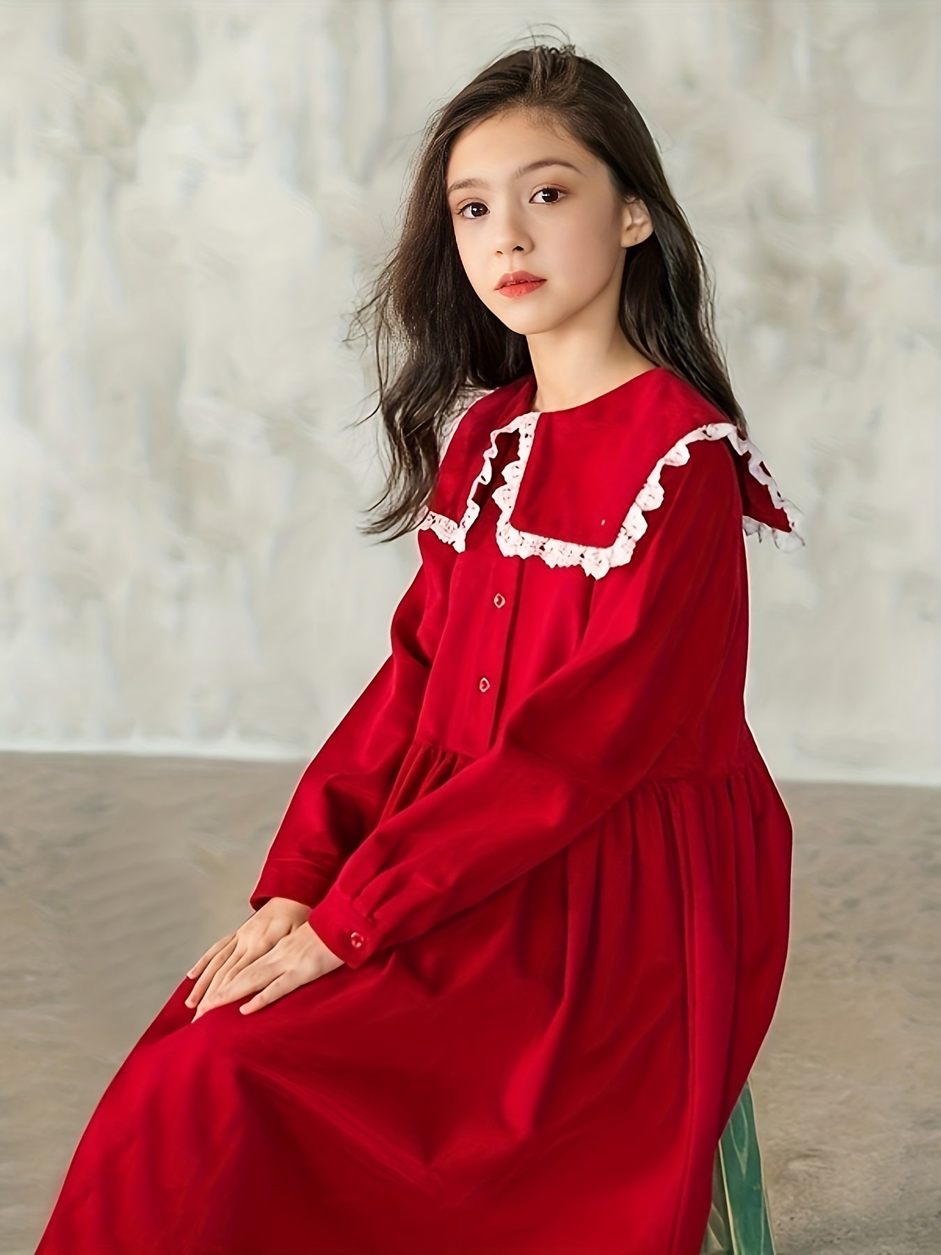 Girls Cotton Collar Dress Preppy Style Dresses For Party
