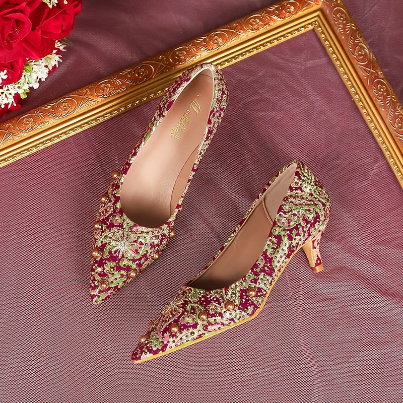 Pointed Toe Kitten Heel Pumps Slip-on Wedding Shoes