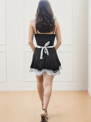 Sexy Maid Role Play Costume Contrasting Lace Colorblock Slip Dress