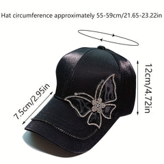 Rhinestone Butterfly Patch Baseball Cap Adjustable Sun Hat Women