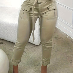 High Waist Cargo Pants Solid Cropped Pants