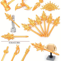 8pcs Golden Weapon Set Toy Accessories Golden Hammer Peacock Fan Boomerang