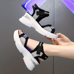 Women's Wedge Sandals Open Toe Buckle Sequins Thick Bottom Sports Sandals