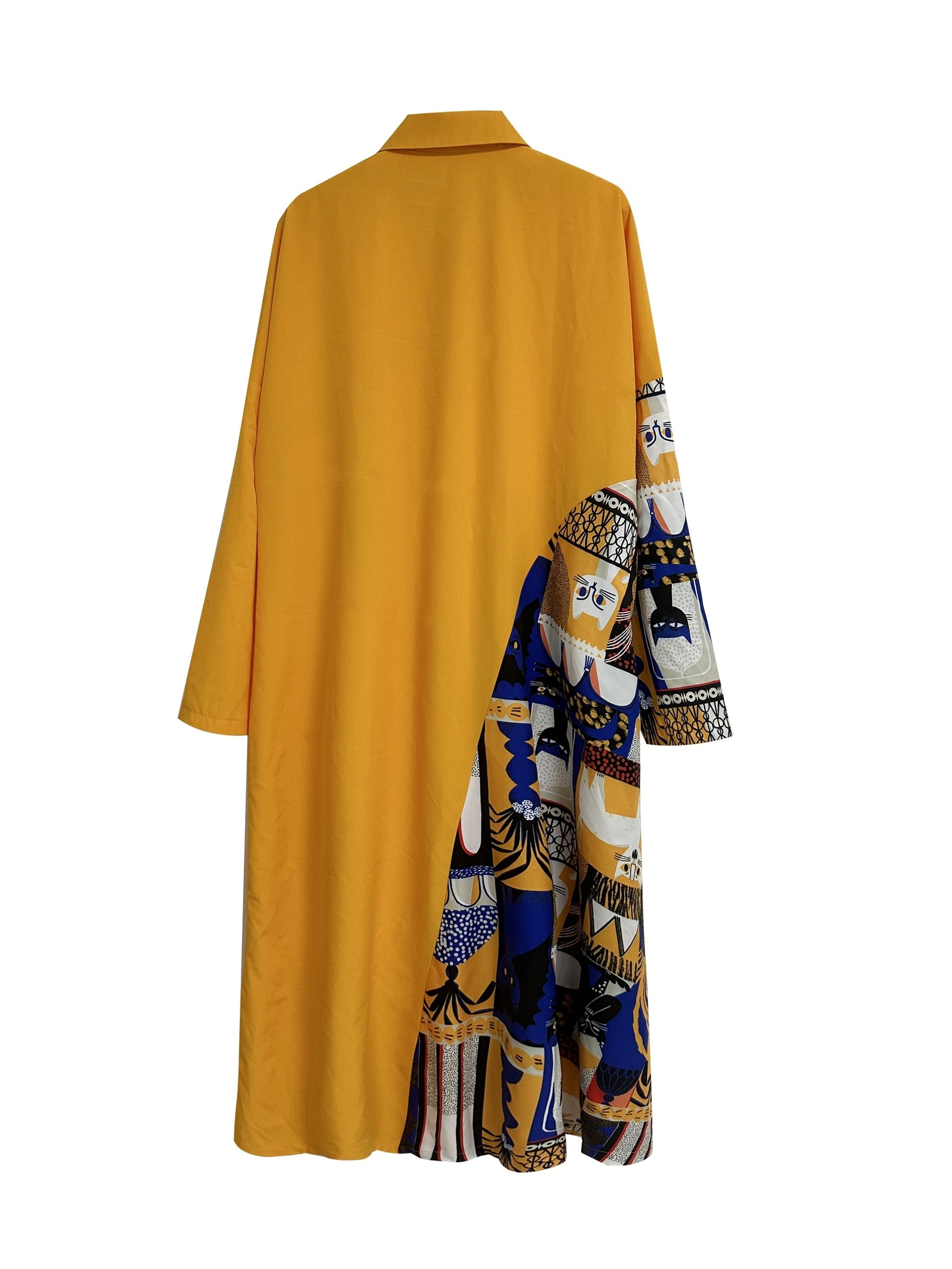 Colorblock Print Long Sleeve Button Up Shirt Dress