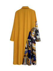 Colorblock Print Long Sleeve Button Up Shirt Dress