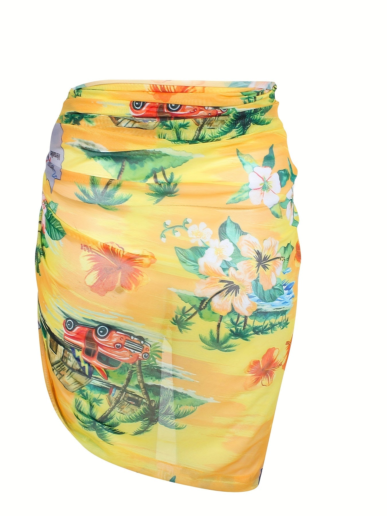Boho Bikini Bottoms Tropical Print Cover Up Skirt