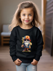 Girls Pattern Print Sweatshirt Casual Pullover for Fall Winter