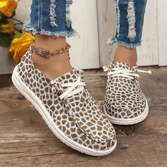 Leopard Print Skateboard Shoes Women Flat Lace-Up Canvas Sneakers