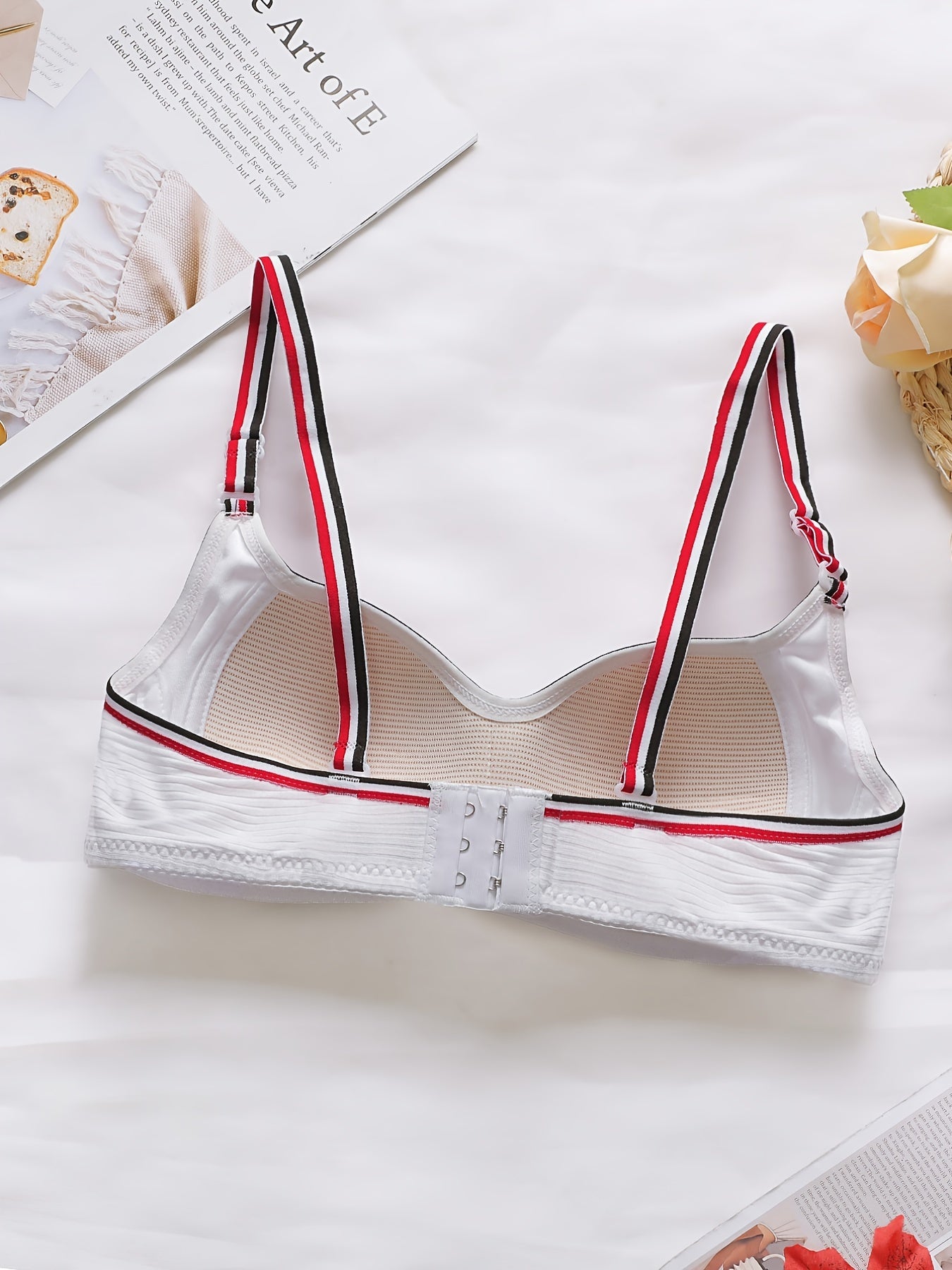 Stripe Strap Wireless Bralettes Ribbed Thin Cup Intimates Women's Lingerie