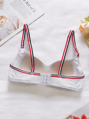 Stripe Strap Wireless Bralettes Ribbed Thin Cup Intimates Women's Lingerie