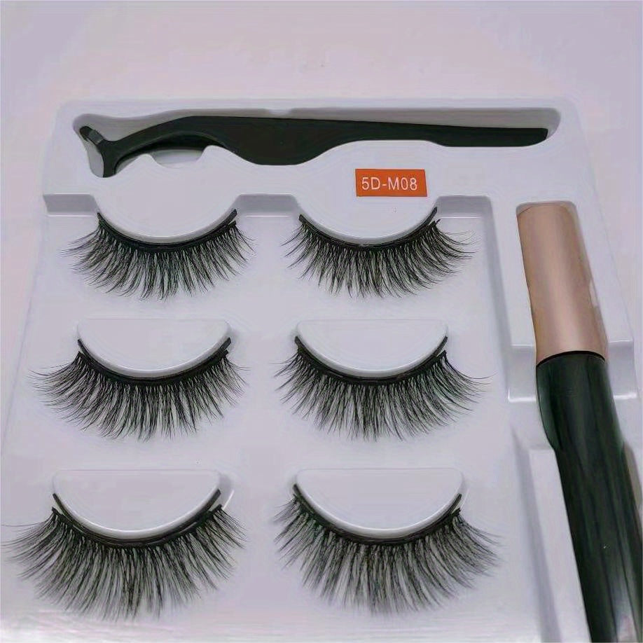 3 Pairs Magnetic Eyelash Set with Liquid Pen, Tweezers & Glue