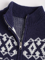 Jacquard Zip Up Knit Cardigan Baby's Comfy Sweater