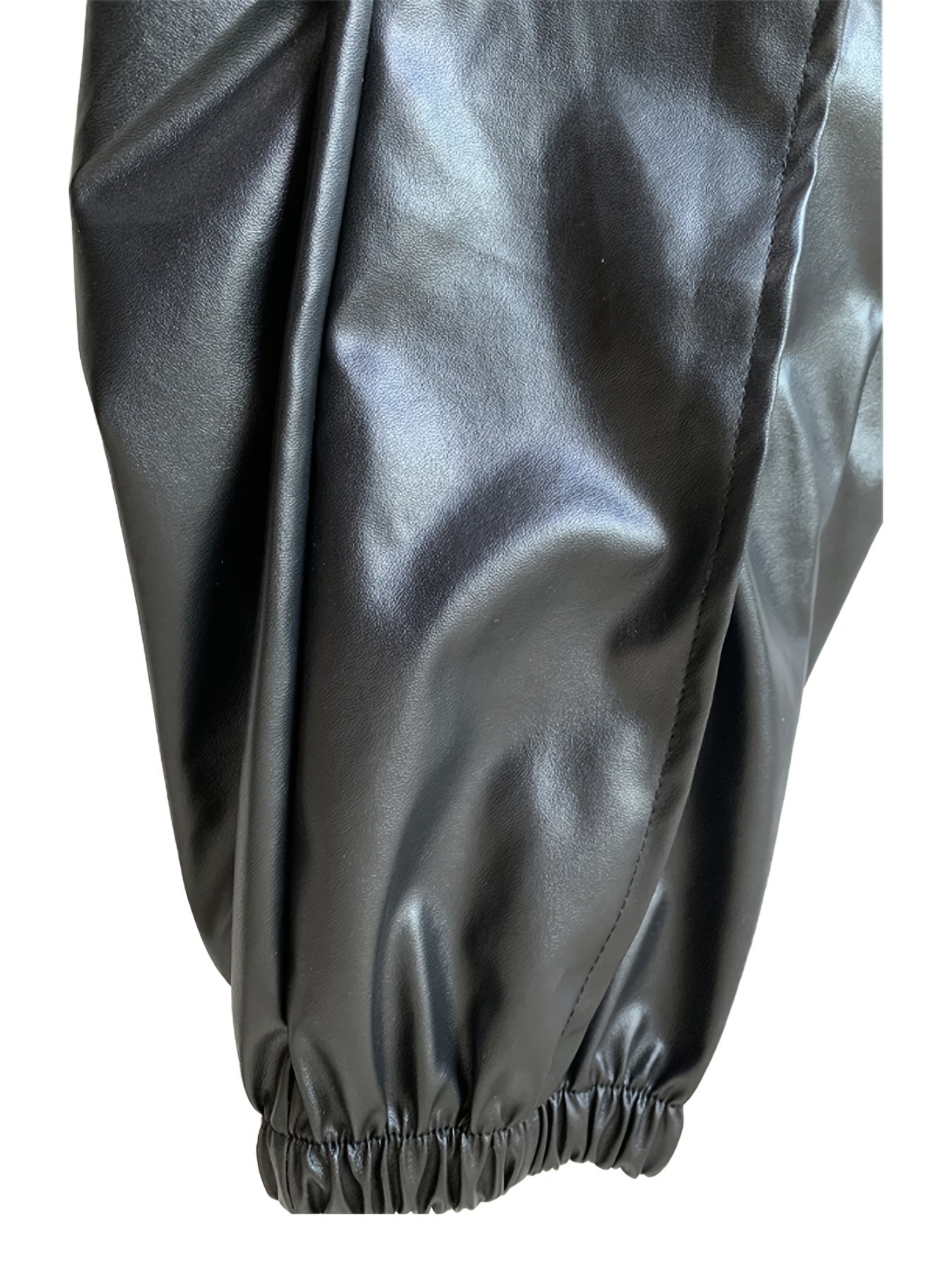 PU Leather Drawstring Pants Elastic Waist Cropped Pants