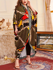 Chevron Chain Print V Neck Maxi Kaftan Cover Up Dress