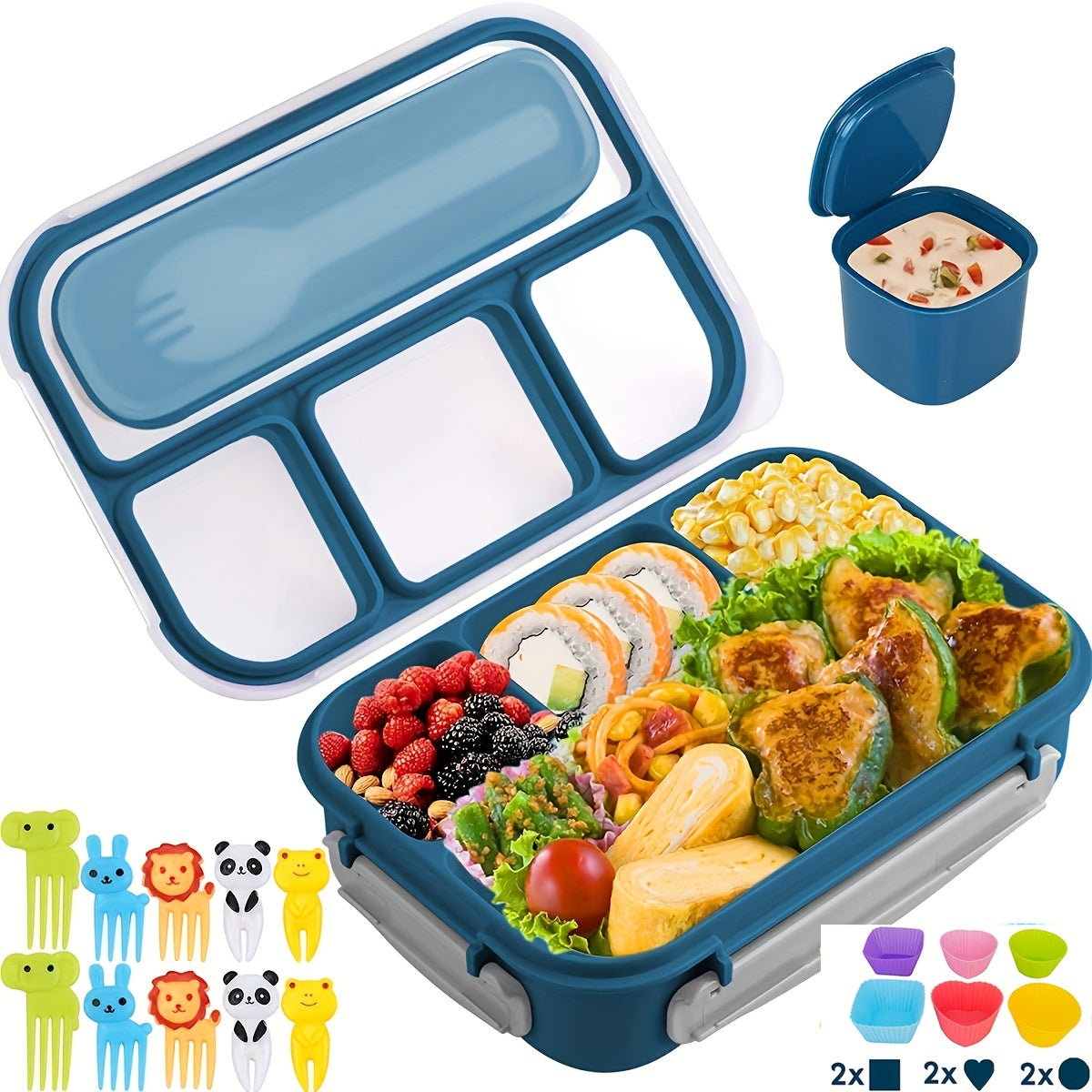 Bento Lunch Box 4 Compartment Containers with Fun Accessories
