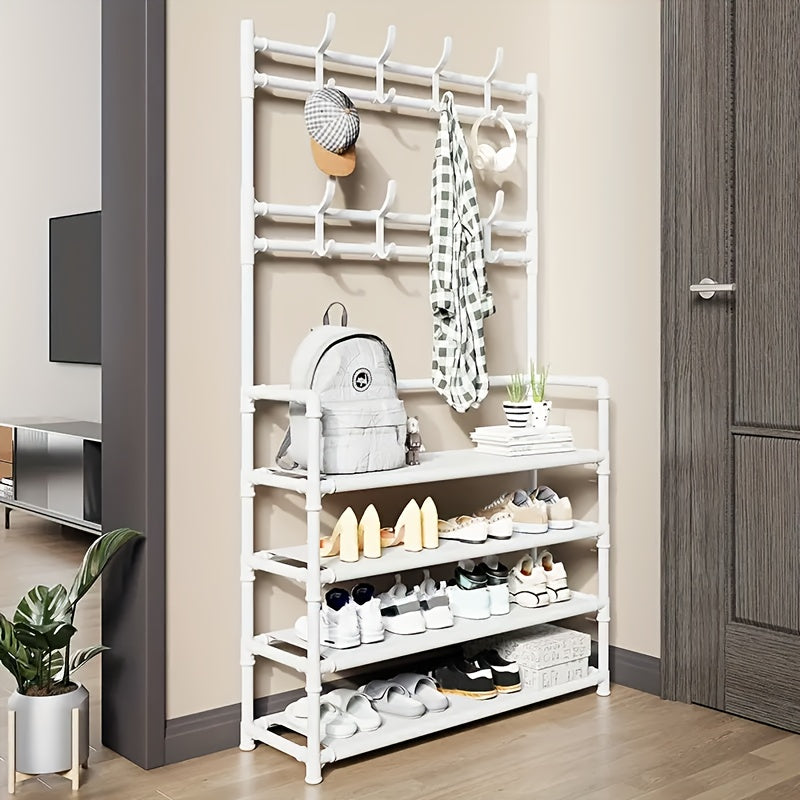 Clothes Storage Rack With Hooks & Shoe Storage Shelf