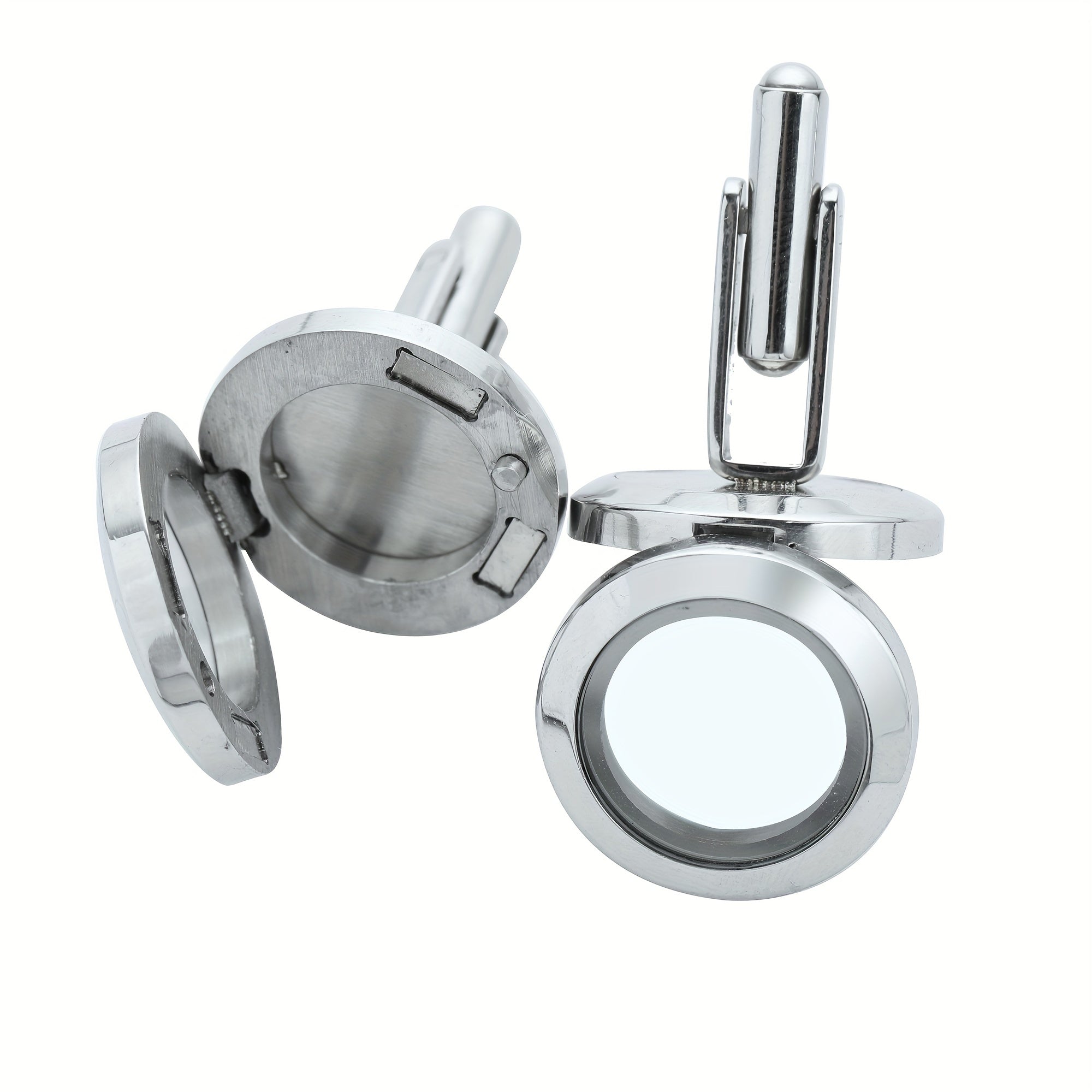 Stainless Steel DIY Round Glass Photo Box Cufflinks