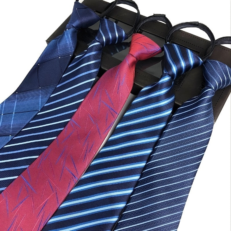 Men's Zip NeckTie Red Striped Business Professional Tie