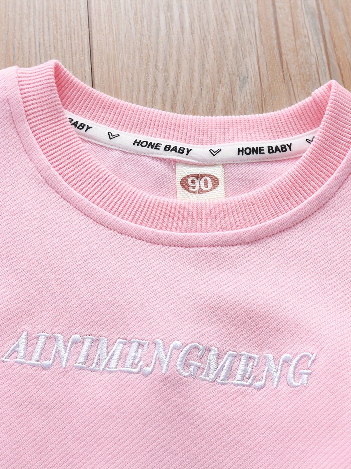 Girls Bow Monogram Embroidery Graphic Sweatshirt Long Sleeve Pullover
