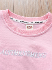 Girls Bow Monogram Embroidery Graphic Sweatshirt Long Sleeve Pullover
