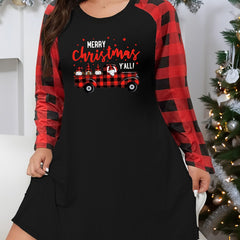 Christmas Casual Loungewear Dress Women's Plus Car & Gnomes Print