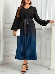 Women's Ombre Lantern Sleeve Maxi Dress