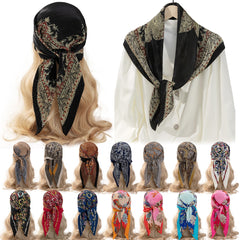 Baroque Pattern Print Bandana Pleated Square Scarf