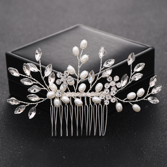 Crystal Flower Bridal Hair Comb with Silver Accents
