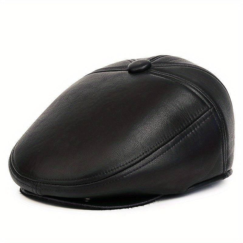 Winter Windproof PU Leather Beret Ear Warmer for Outdoor Cycling Hiking