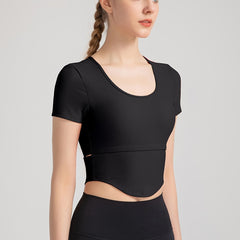 Women's U Neck Short Sleeve Athletic T Shirt with Cutout Back